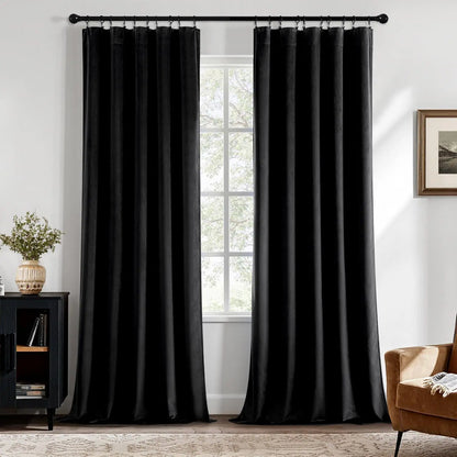 Black Velvet Blackout Curtains for Bedroom, Living Room 84 Inch Long,  Darkening Drapes