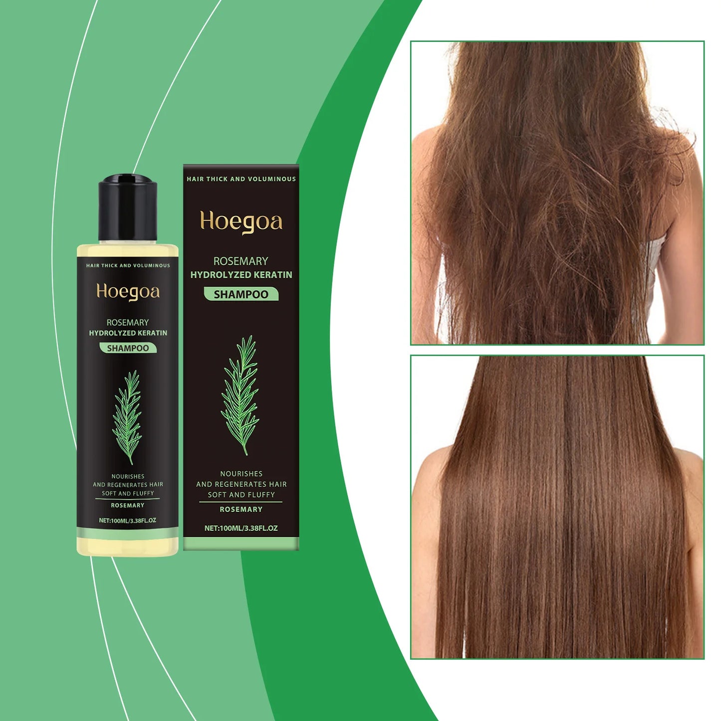3pcs Rosemary Hair Growth Shampoo, Thickening Hydrolyzed Keratin Dry Frizzy, Damaged Repair Moisturizing Scalp Cleaning Shampoo.