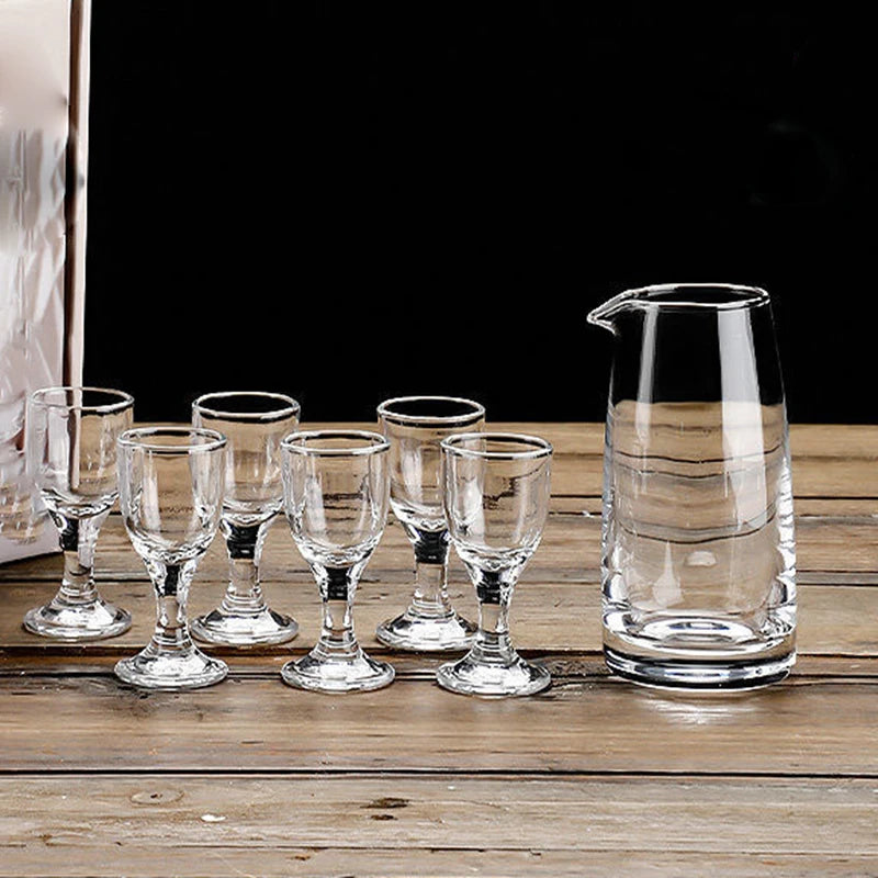 6pcs+1pcs Glass Wine Cup Set, Household Wine Dispenser.
