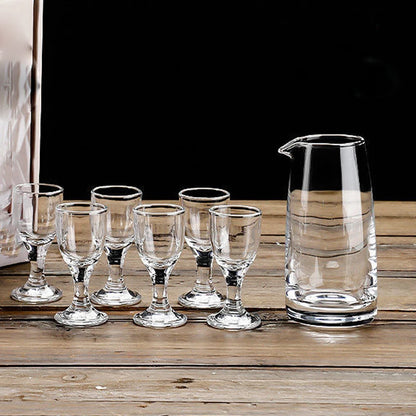 6pcs+1pcs Glass Wine Cup Set, Household Wine Dispenser.