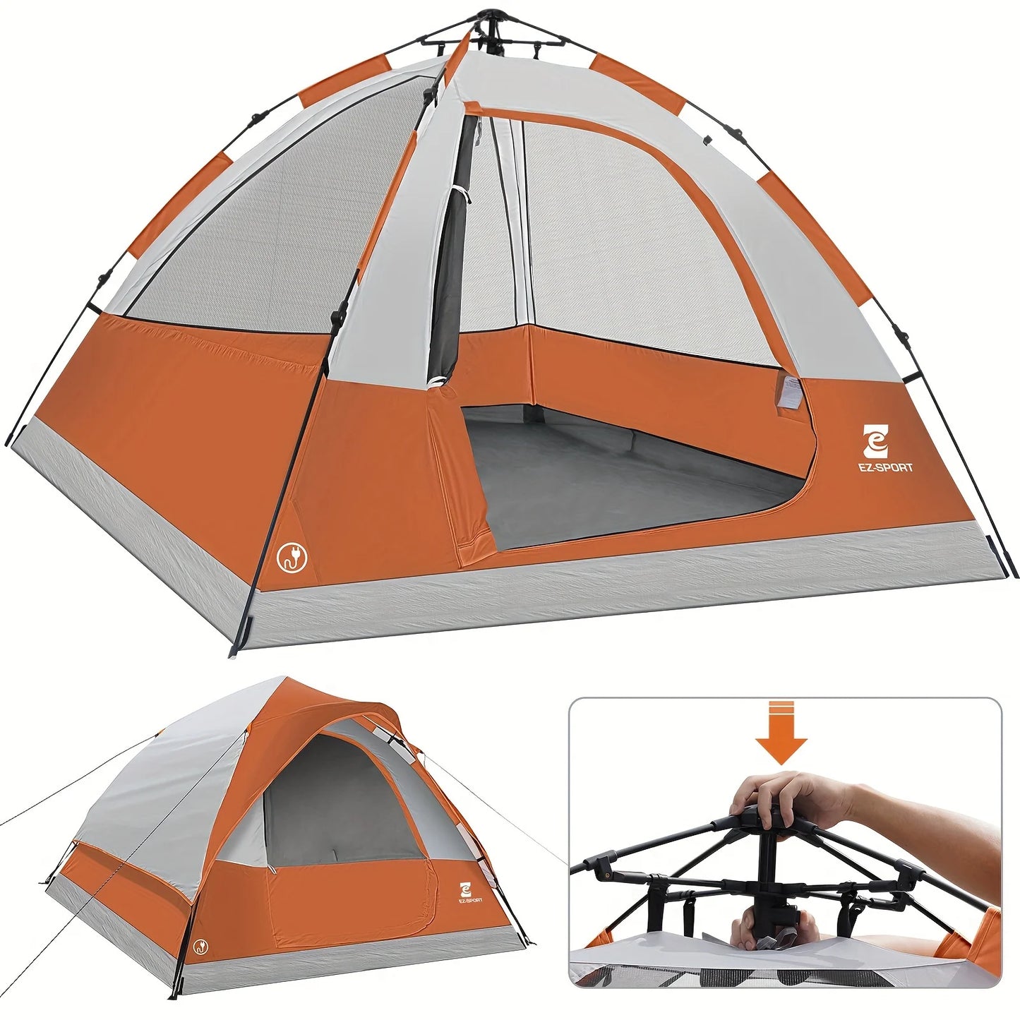 Pop Up Camping Tent - 4 Person Instant Easy Set Up Tent, Removable Rain Fly.