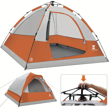 Pop Up Camping Tent - 4 Person Instant Easy Set Up Tent, Removable Rain Fly.