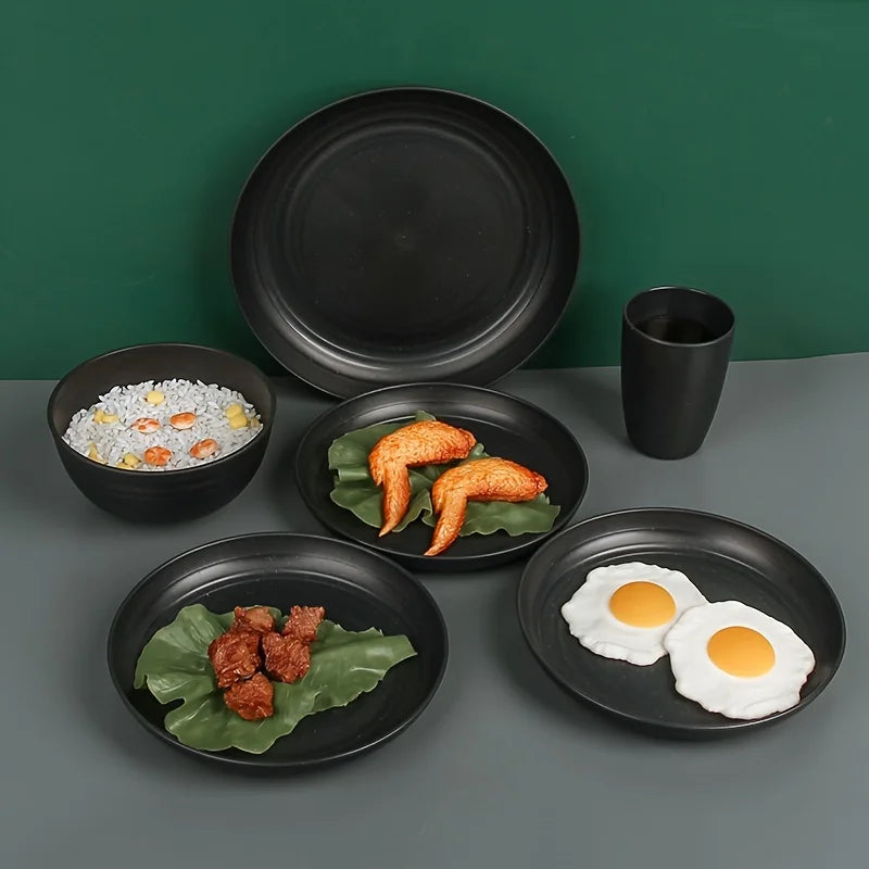 16-PC Unbreakable Plastic Dinnerware Set | Microwave & Dishwasher Safe, Plates Bowls Cups