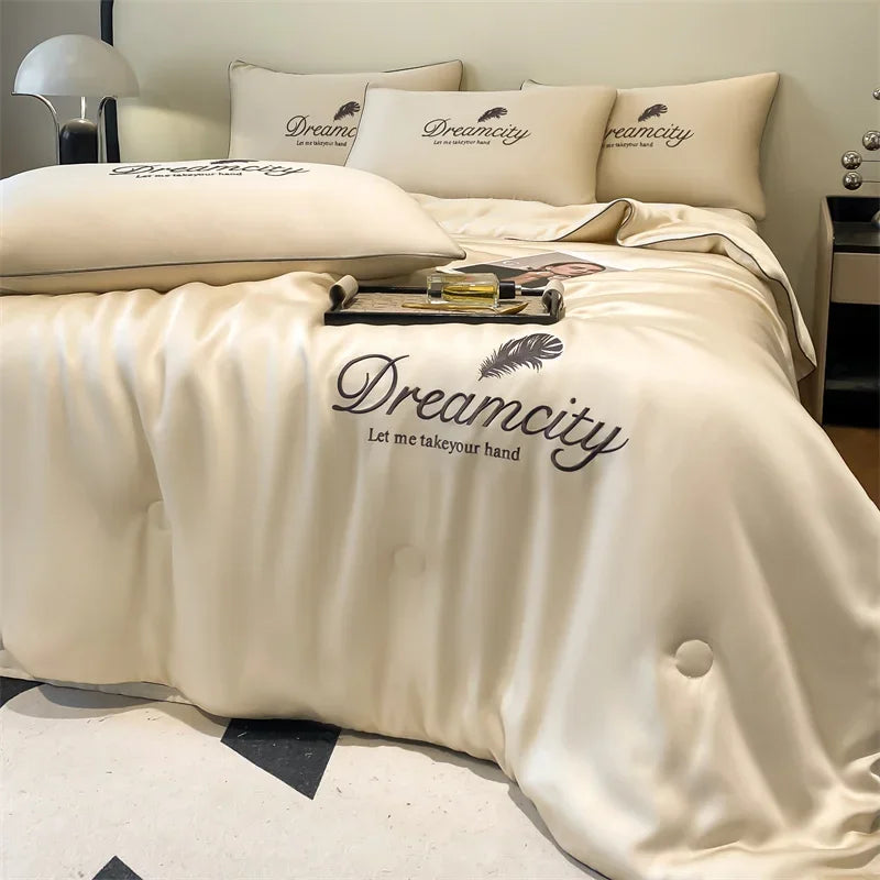 New Embroidery Summer Cool Quilt, Breathable Queen Comforter Set.
