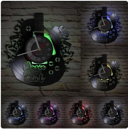 Vinyl Record LED Wall Clock , Music Theme Guitar Clock