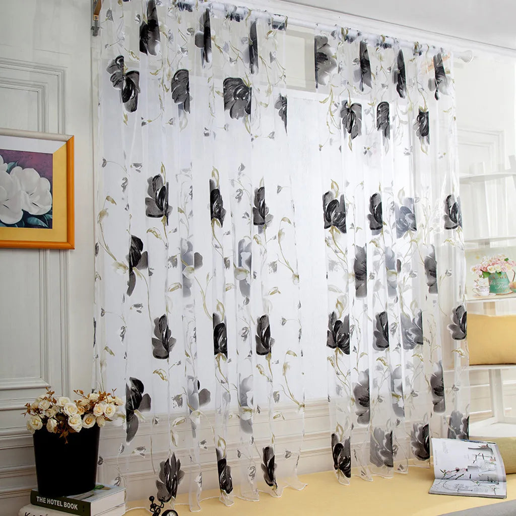 Floral Tulle Curtains For Living Room, White Sheer Curtains For Bedroom, Short Kitchen Window Curtains.
