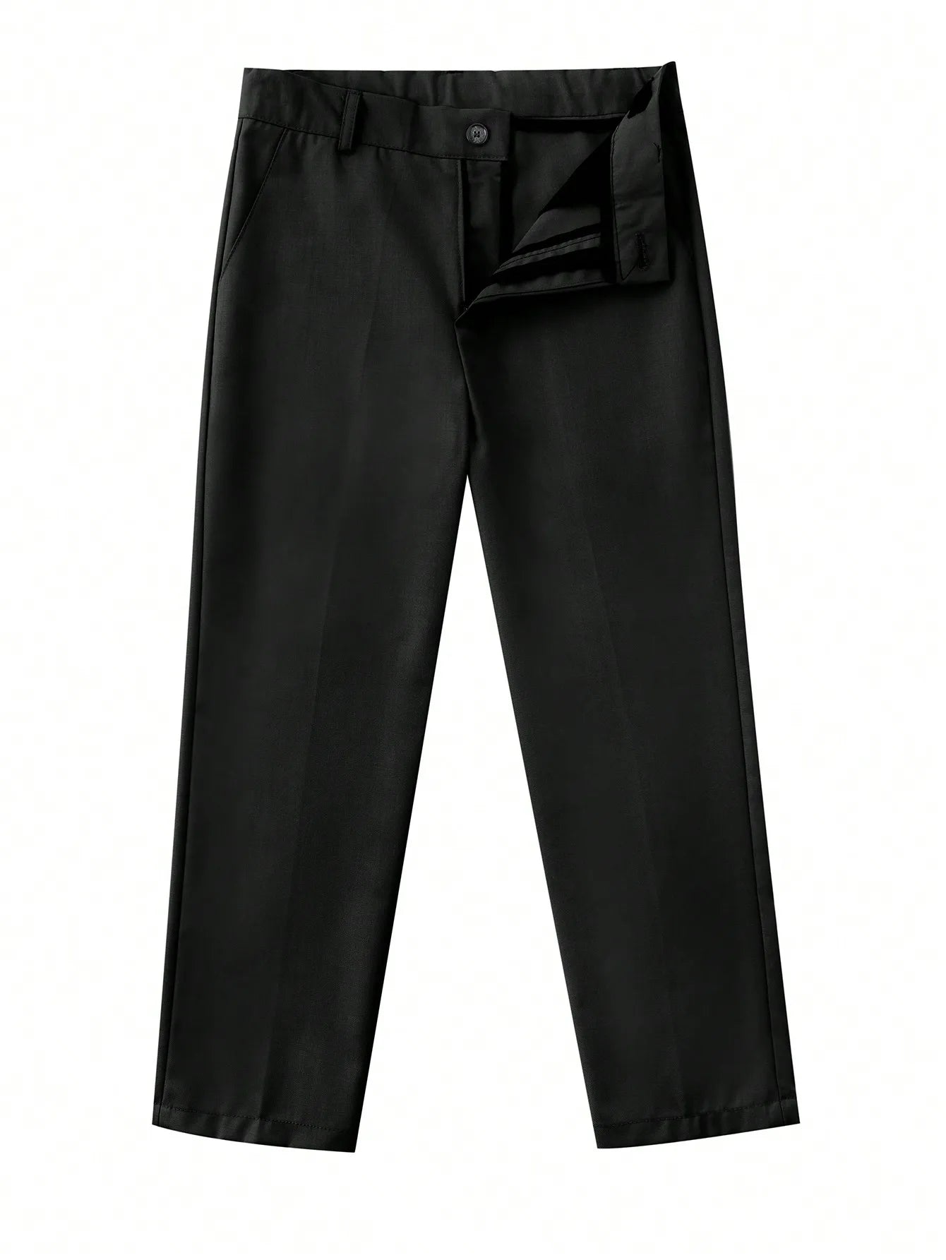 Tween Boy Back To School Season Black Single Breasted Long Pants.