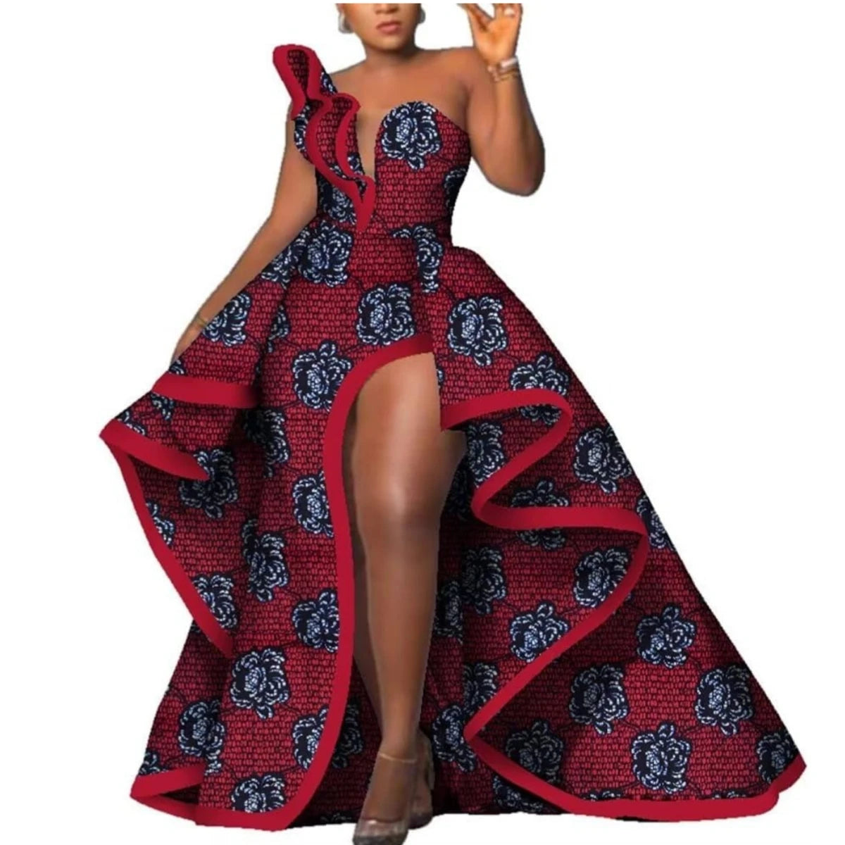 Dashiki Party Dresses Fashion Robe Floral Print Maxi, Long Strapless African Dresses for Women WY6981.