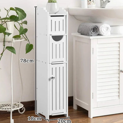 Bathroom Storage Cabinet Toilet Paper Holder Stand With Door Free-Standing Storages Shelfs Small Spaces Corner Organizer shelves