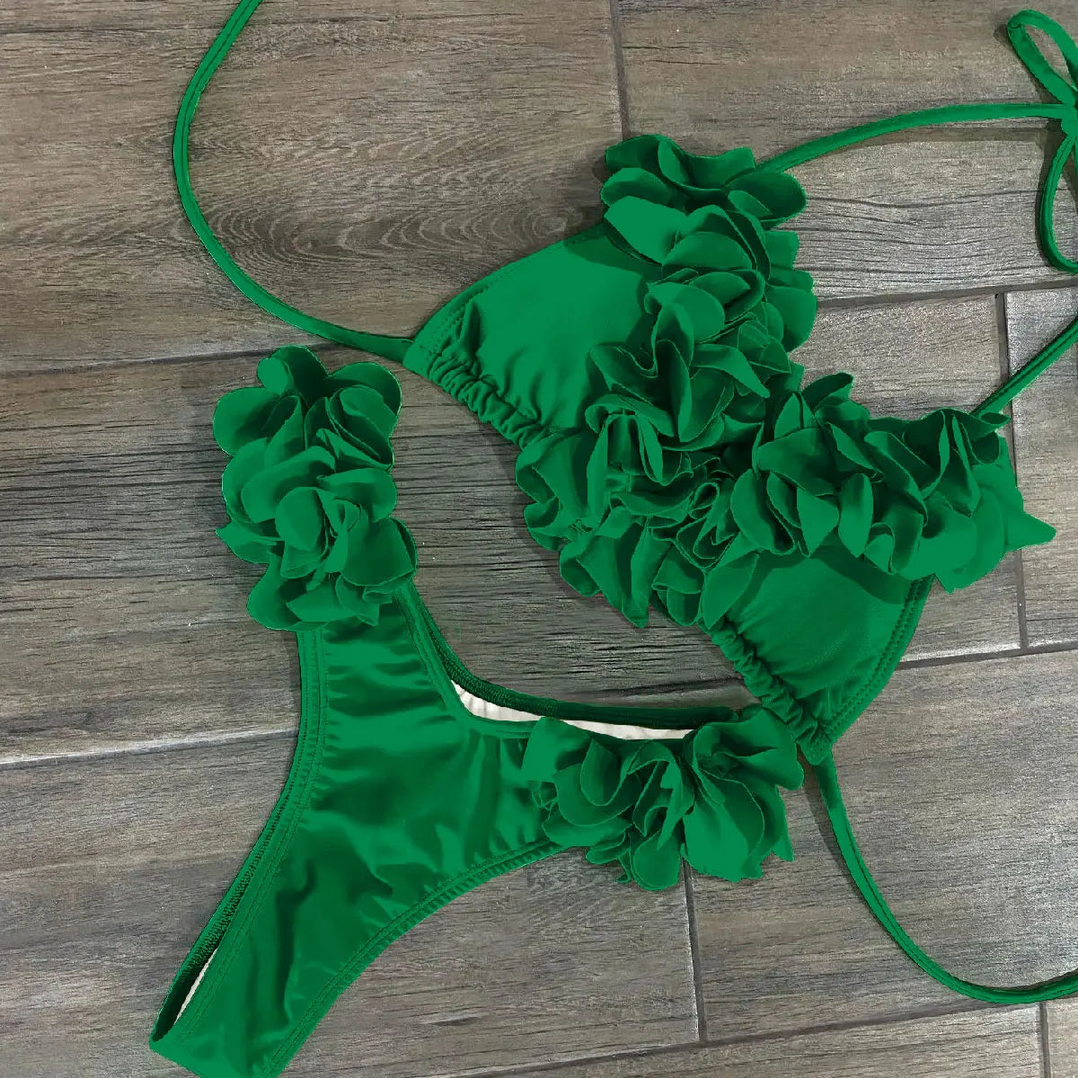 3D Flower Bikini Set  Low Waist Swimwear , Women Solid , Sexy Beach Wear Female.