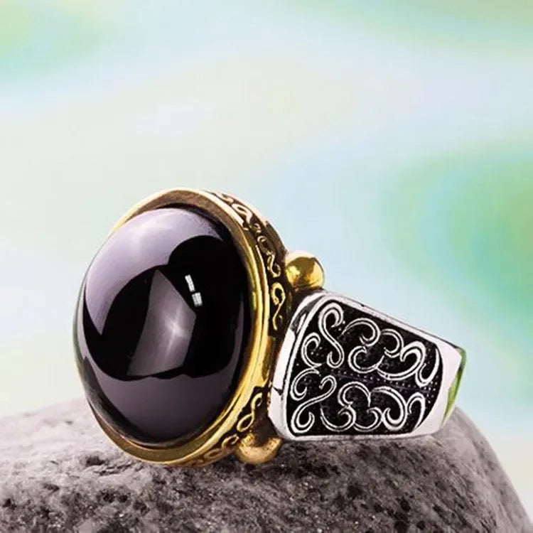 New Hot Sale Fashion Retro Style Square Black Mirror Men Ring.