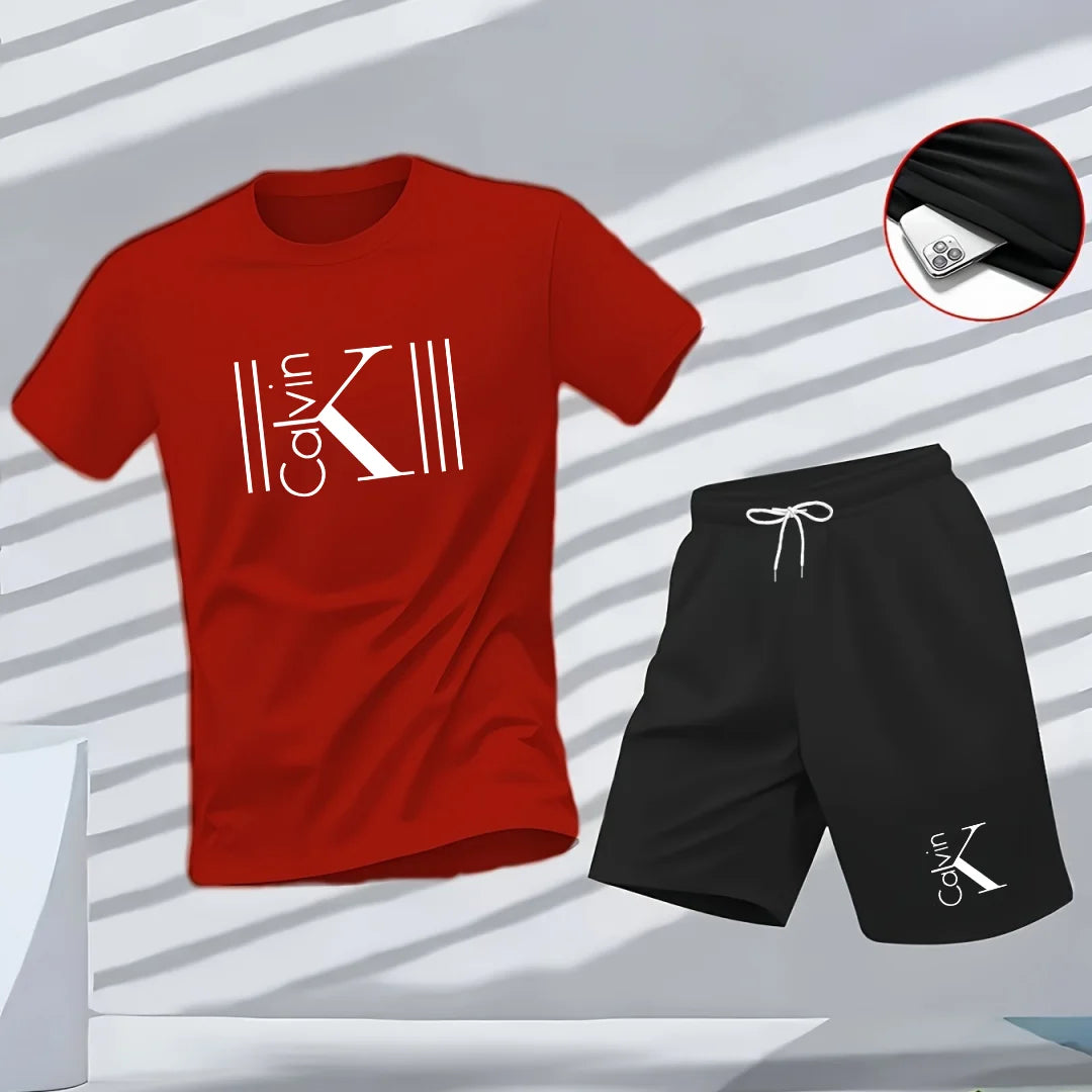 "2025 Men Breathable sports pattern Printed T-shirt, Casual Fashion short-sleeved streetwear top Two-piece set.