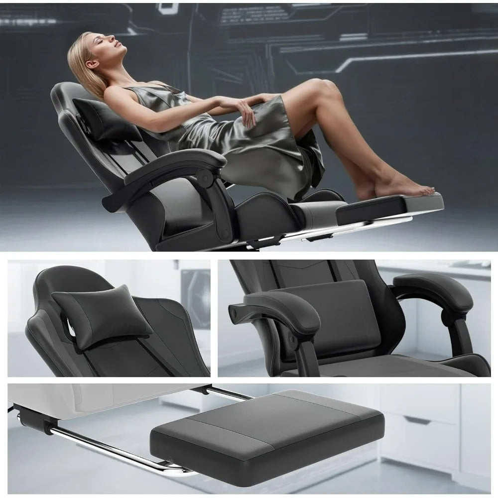 Athena Collection Carbon Fiber Black Gaming Chair - Ergonomic with Footrest, Headrest, Lumbar Support, Height Adjustable Swivel.