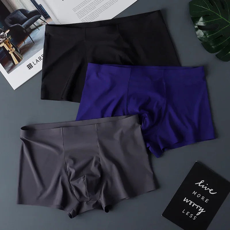 3PCS High Quality Men's Ice Silk Underwear Summer Thin Breathable Seamless Panties Sexy Male Underpants Plus Size.