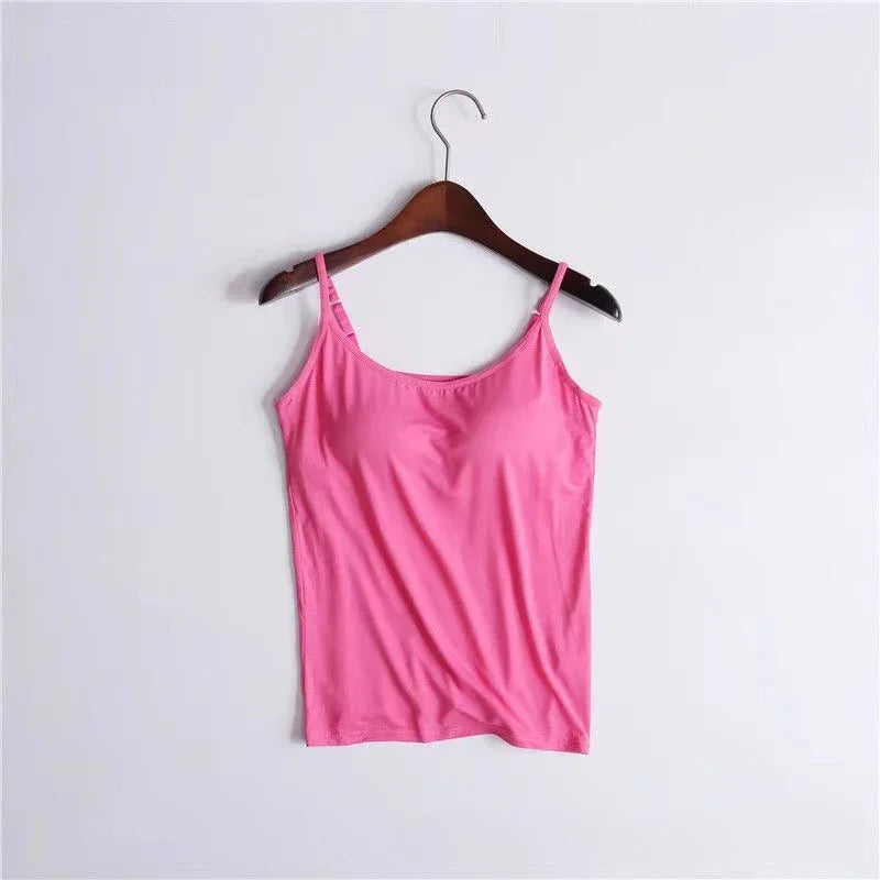 Spaghetti Top Women Vest Women Camisole with Built in Bra Cami Top Vest Tank Top 2024.