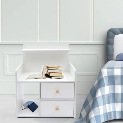 Warm White Nightstand with 2 Drawers, 16.9x10.2x23.6In Compact Bedside Table.
