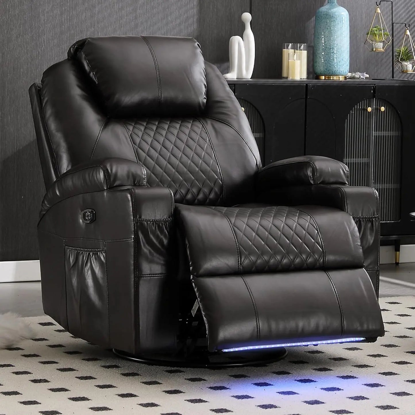 Power Swivel Rocker Recliner ,Heat Massage Cup Holder LED Lights USB , Comfortable Rocking Chair