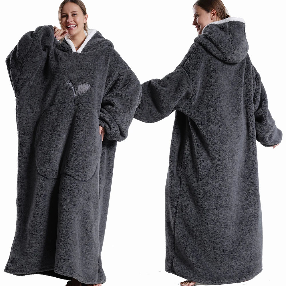 Extra Long Wearable Blankets, Winter Flannel Hooded Blanket, Full Sleeves Men Women Soft Throw Blanket.