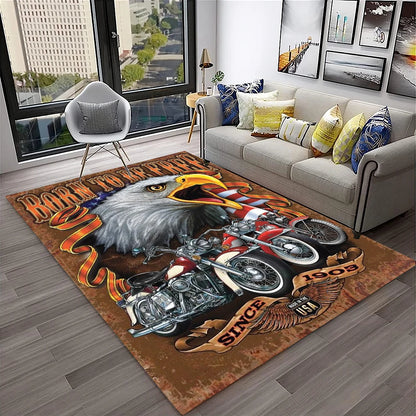 3D Retro Motorcycle Vintage  Rug for Living Room, Bedroom, Playroom Kid Area Rug Non-slip