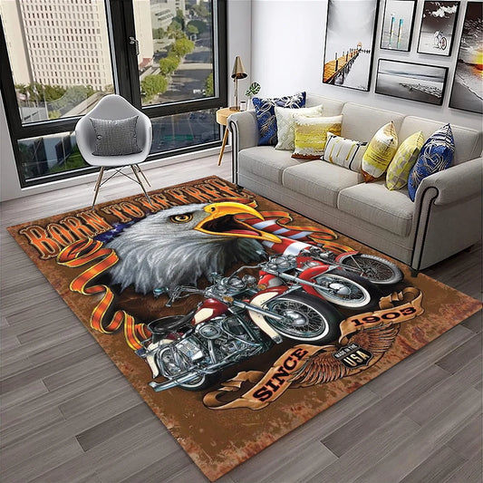 3D Retro Motorcycle Vintage  Rug for Living Room, Bedroom, Playroom Kid Area Rug Non-slip