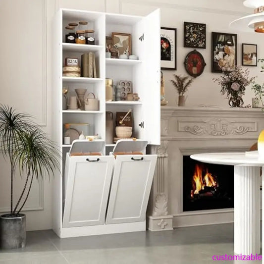 Laundry Hamper Cabinet with 2 Large Flip Drawers & Shelves, Freestanding Bathroom Storage Cabinet with Door.