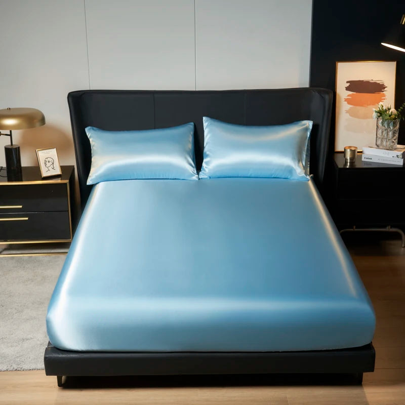 Elegant Satin Fitted Bed Sheet- Luxurious 35cm Height, Universal King/Queen Size.
