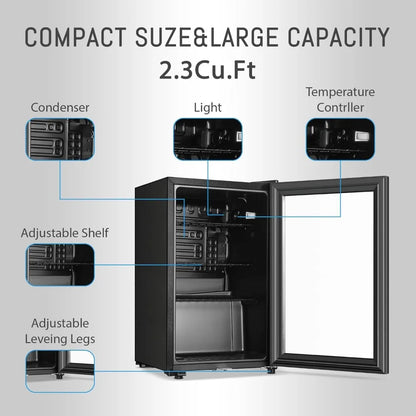 Freestanding Beverage Cooler For Office Double Glass Door