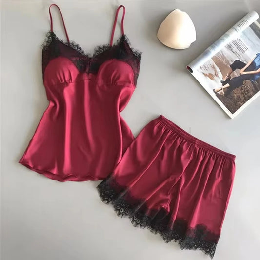 Women Pajama Suit, V-Neck Baby doll Lace  Lingerie  Short Set.