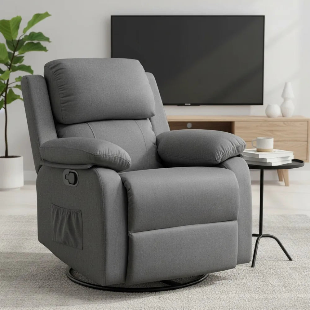 360 Swivel Rocker Recliner Chair for Adults, Glider with Side Pockets.