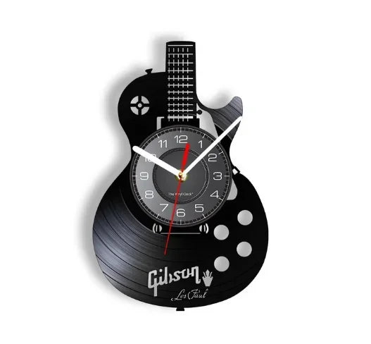 Vinyl Record LED Wall Clock , Music Theme Guitar Clock