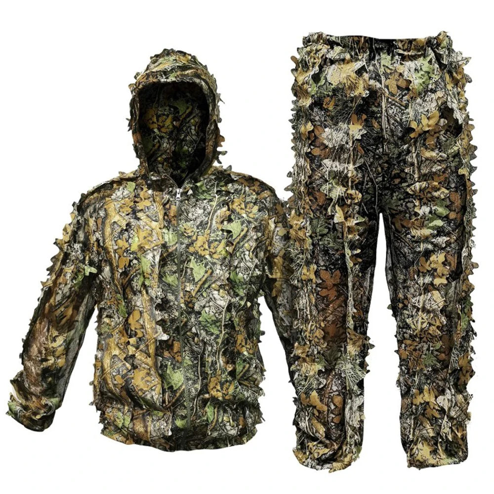 Breathable Camouflage Hunting Suit for Men Woman Hooded  Leafy Design