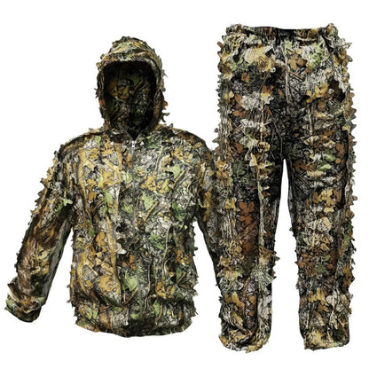 Breathable Camouflage Hunting Suit for Men Woman Hooded  Leafy Design