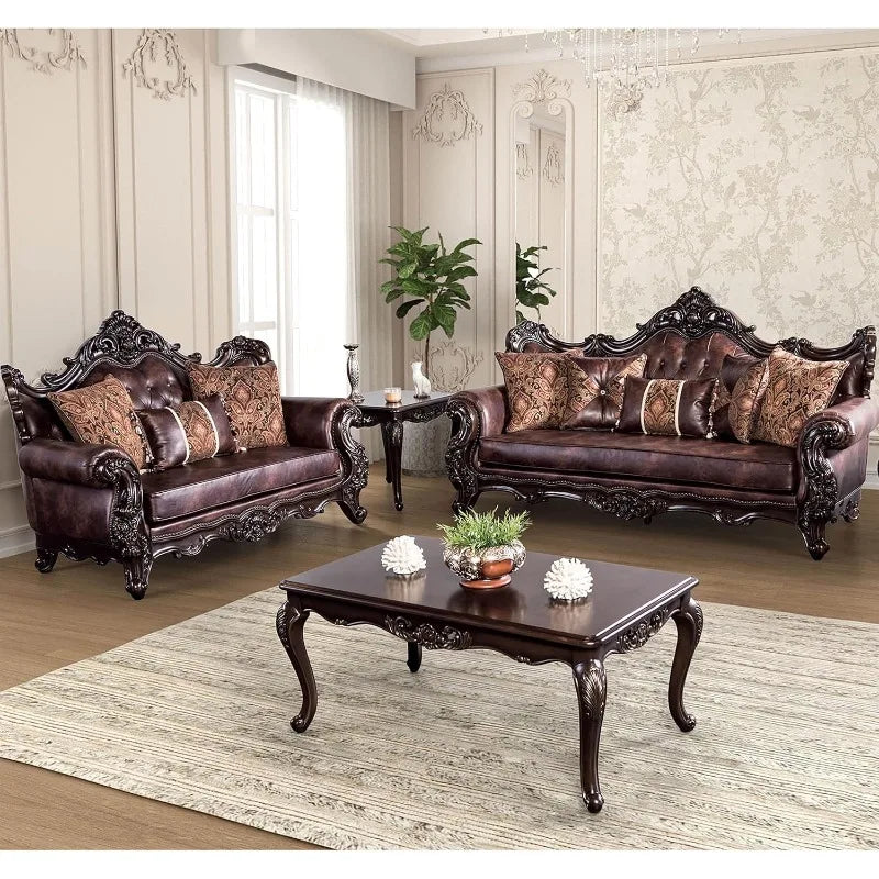 Dark Cherry Faux Leather Sofa, 2-Piece Set for Living Room & Office.