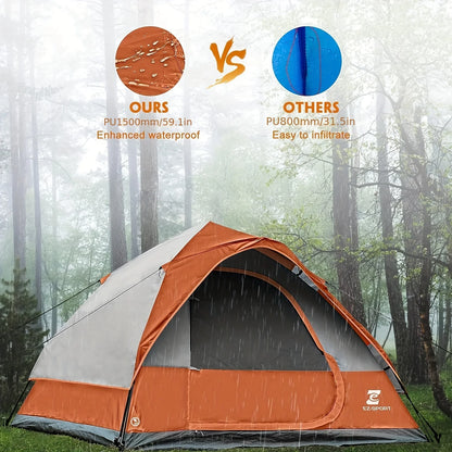Pop Up Camping Tent - 4 Person Instant Easy Set Up Tent, Removable Rain Fly.