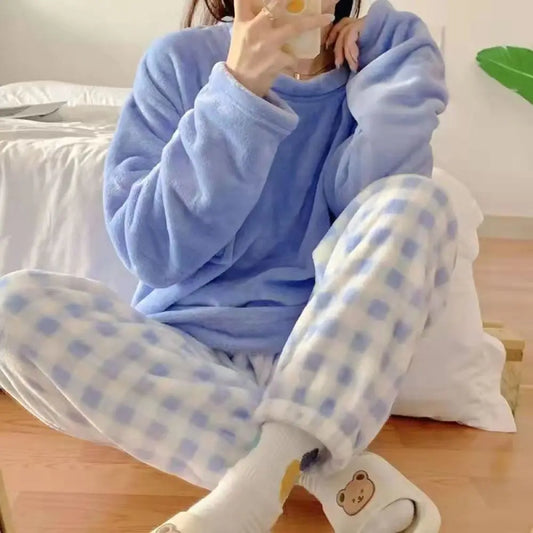 Thick Warm Women Pajamas Set, Winter Sleepwear Casual  Women Suit
