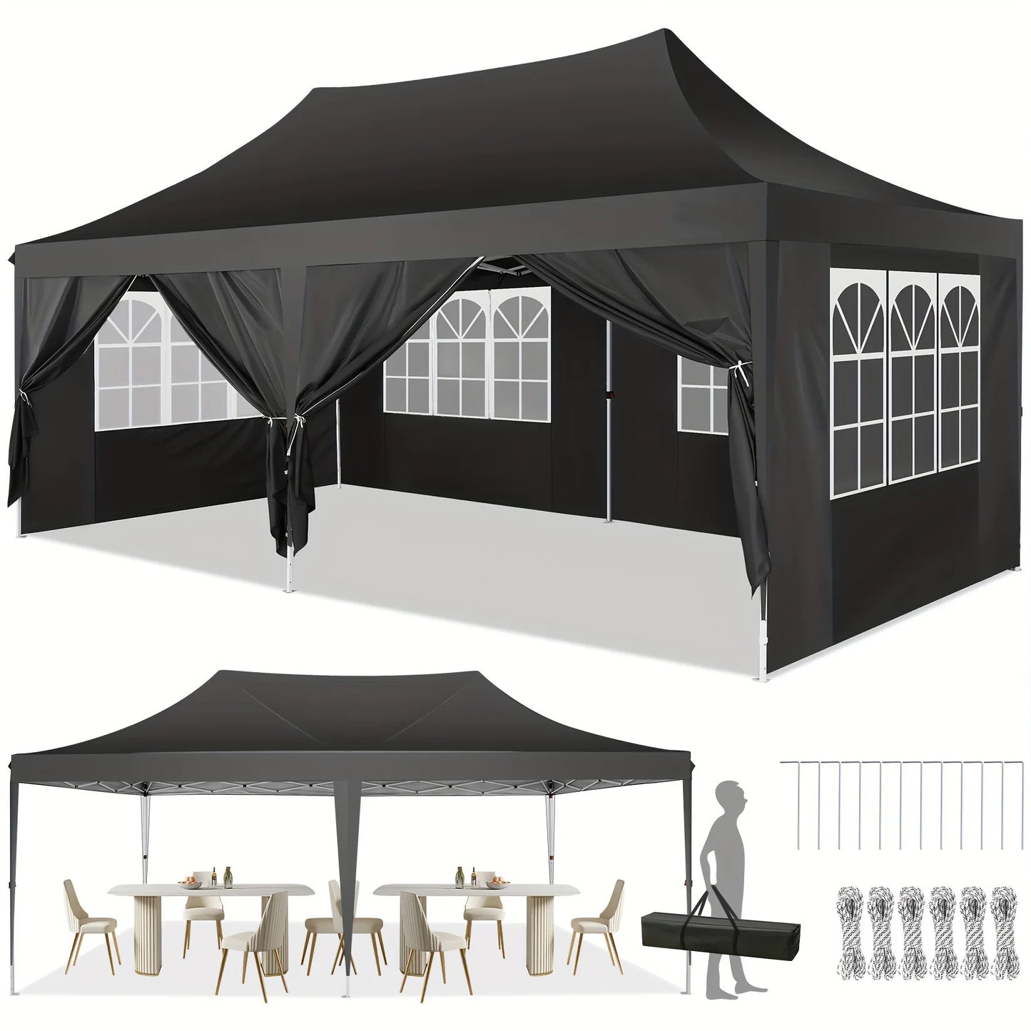 10x20 Pop Up Canopy Tent with 6 Sidewalls, Wedding Party.