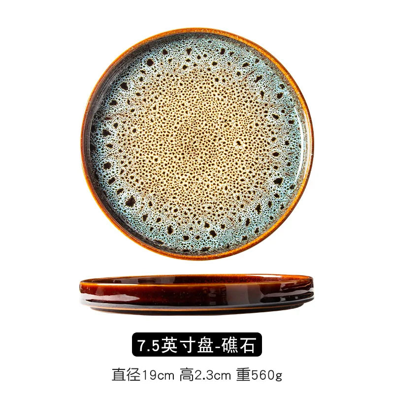 Western Style Dishes Japanese Style, Round Trays Kiln Made Tableware.