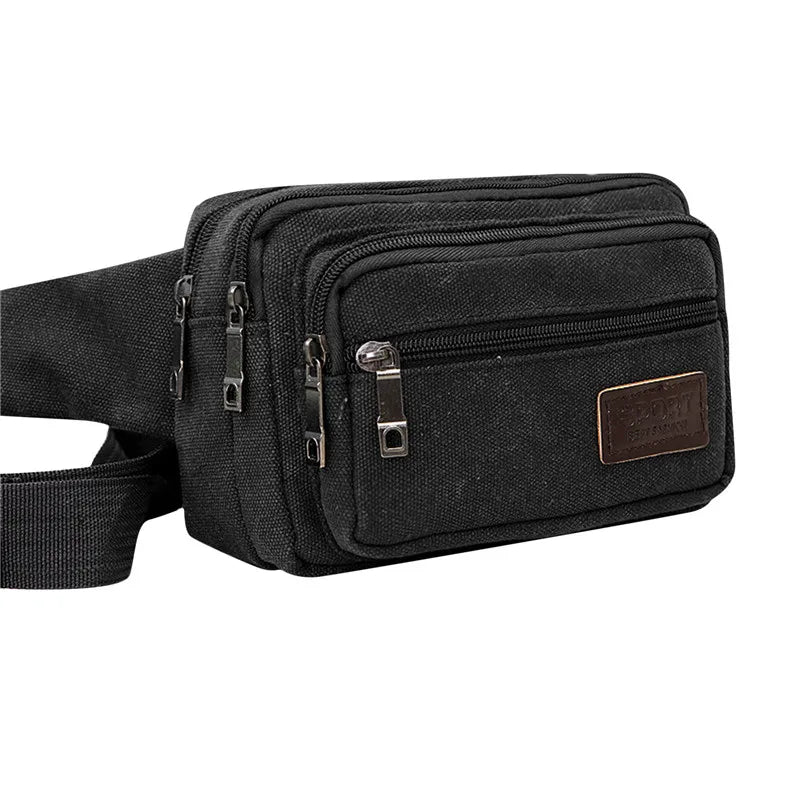 New 4-Zipper Pocket Men Waist Bag  Durable Hiking Belt.