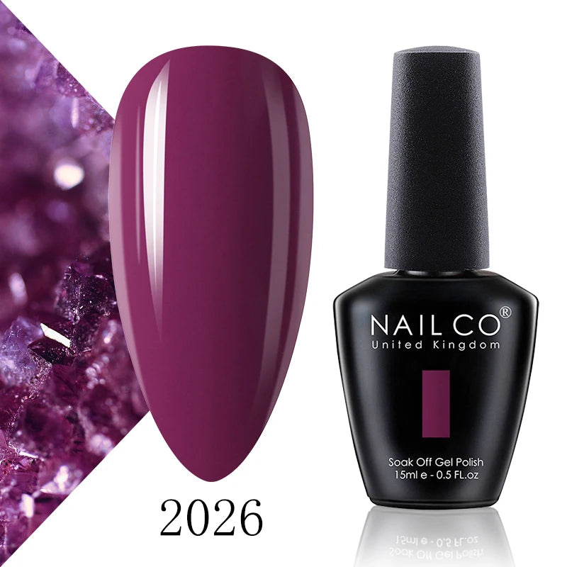 NAILCO 15ml Color Gel Nail Polish Soak Off, Hybrid Varnishes Manicure, UV&LED Nail Gel Semi Permanent Lacquer Base Top Coat.