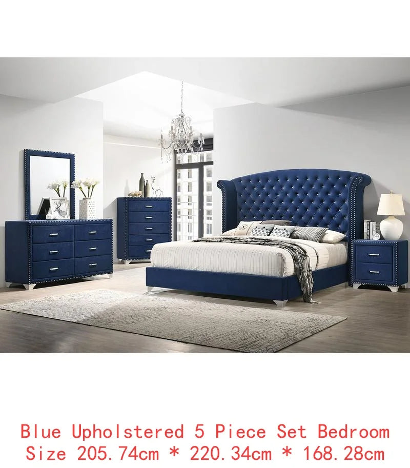 Pacific Blue 5-Piece Eastern King Bedroom Set - Stylish Design for Modern Comfort, Includes Bed, Nightstands, Dresser.