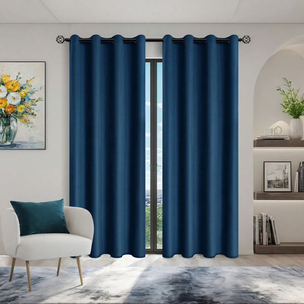 1panel Solid 100% Blackout Curtains with Grommets, Total Privacy Drapes for Bedroom, Living Room, Home Decor.