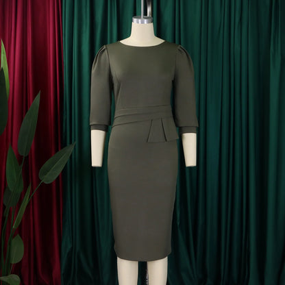 Elegant Office Dresses for Women, O Neck Half Sleeve, Formal Business Work Wear