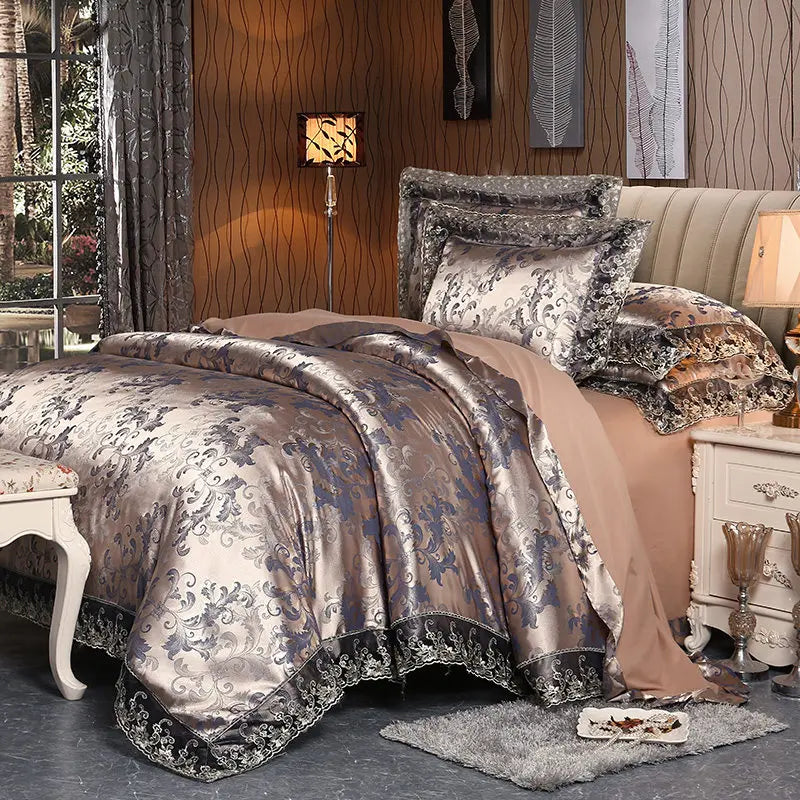 Luxury Jacquard Bedding Set Duvet Cover Lace Satin