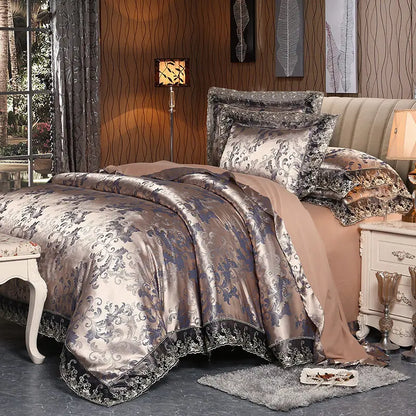 Luxury Jacquard Bedding Set Duvet Cover Lace Satin
