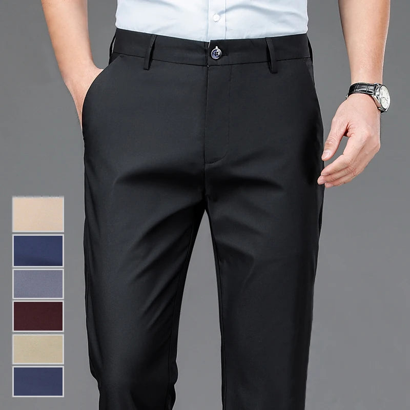 Male Pants Stretch Solid  Casual  Trousers  Quick Dry  Straight Pants