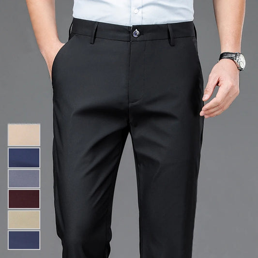 Male Pants Stretch Solid  Casual  Trousers  Quick Dry  Straight Pants
