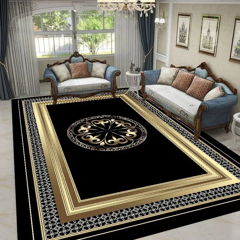 Gold Black Geometric Carpets, Nordic Luxury Living Room Rugs, for Bedroom, Sofa Table, Beside Large Area Rug.