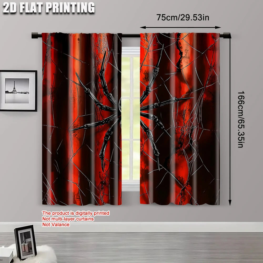 2pcs, 2D flat printing Curtain, Spider web artwork digital illustration.