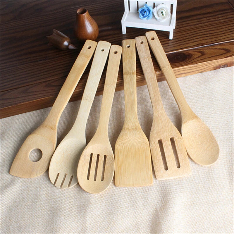 6 Pieces Bamboo Spoon Spatula, Kitchen Utensil Wooden Cooking Tool Mixing Set.