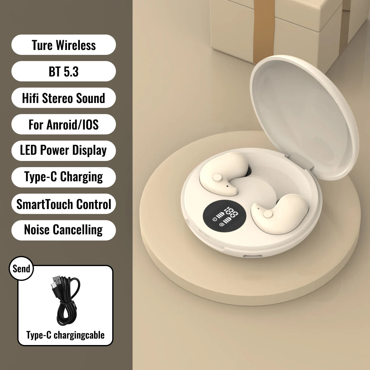 Sleep Invisible Earphone, Mini Hidden Headphones, In Ear IPX5 Waterproof Earbuds with Mic, HIFI Music Headset.